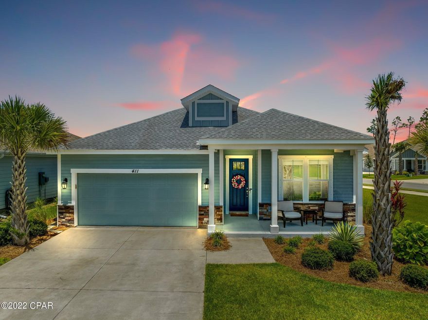 There is a lot to love about 411 Mill Point Lane. From its location across from a beautiful park and in the alluring Breakfast Point neighborhood to its maximization of space. 

	To the right of the front door sits a splendid sitting area, allowing for clear views of the park across the street and a splendid place to enjoy a cup of coffee. Immediately inside and to the right sits a bedroom, currently being used as an office space. Its location at the front of the house offers some of the best views as it overlooks the park. In the same nook, there is another bedroom as well. The two bedrooms share a bath. 

	Moving toward the back of the home, the floorplan quickly opens up into a dining area on the left and the main room directly ahead. This design allows for an open congregating area. The kitchen sits to the left of the main room with a countertop that overlooks the main room. A tile backsplash enhances the clean, sleek design of the kitchen, and a nook just off the kitchen provides a wonderful seating area. 
	Built-in, adjustable lamps accentuate a cozy master bedroom with two tall windows looking into the backyard. In the master bathroom, a long, walk-in shower displays a delightful collection of tiles. Two sinks allow each partner their own space and a coveted walk-in closet completes the master bath. 
	Outside of the main room, there is a homey back porch area, providing another great location to enjoy a morning coffee or afternoon libation. A fence gives the backyard some privacy while still allowing room for a solid back lawn. 
	Being in Breakfast Point, you'll be within a stones throw of numerous necessary amenities. Schools and a grocery store are all available within a short golf cart ride. Furthermore, Breakfast Point has a collection of parks and playground, perfect for walking a dog or entertaining children. The neighborhood is also a wonderful location for walking and outdoor exercising, as it is kid and pedestrian friendly.