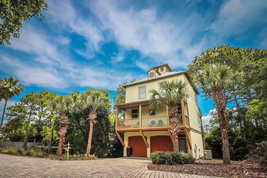 Great Location 1 Block from Beach! Great Rental or Second Home. Enjoy gulf and lake views from large multiple covered porches.  Dedicated conservation area directly behind so no back yard neighbors. 1.3 miles to Pier Park. Custom home with 2x6 exterior walls with pro-bold tie downs. stained wood crown moldings, window and door casings. Large living area with pre-wired surround sound, kitchen dining on second floor with awesome views.  Master bath has jetted tub.   Large storage room on first floor that could be owners closet or even an extra bedroom. Community Pool for owners only. Owner has had plans drawn up for an addition if desired.