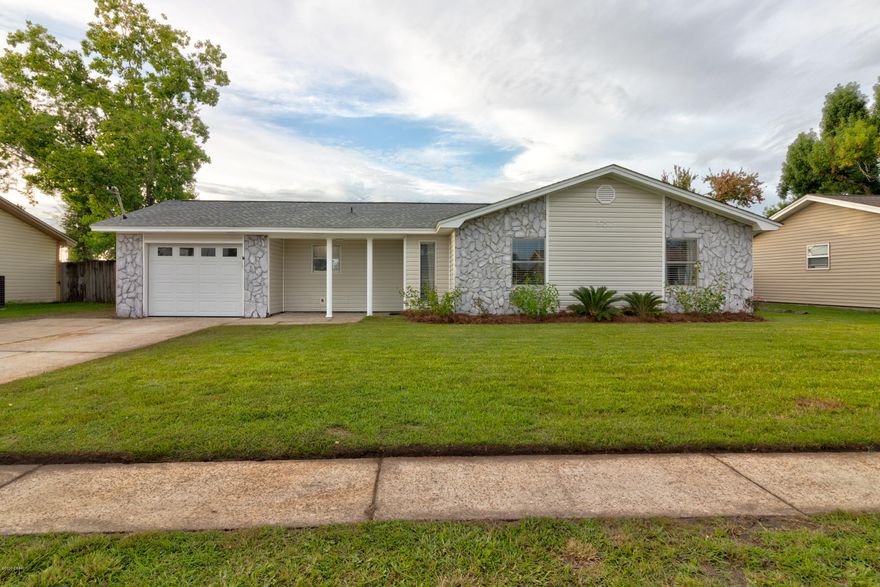 CURRENTLY UNDER CONTRACT, SELLER ACCEPTING BACKUP OFFERS.

Wonderful 3/2 home located in the heart of Lynn Haven. The open floor plan features a kitchen with granite countertops, stainless steel appliances- including a brand new fridge, and an eat-in dining area. Additional upgrades include 18'' tile throughout the main living areas in an offset pattern and granite countertops in both bathrooms. The large backyard has a privacy fence with gates on each side of the home and matching shed. The extra-wide driveway can easily accommodate 2 vehicles without the need to shuffle vehicles to come and go. This move-in ready home is within a mile of Walmart, Publix, Cain Griffin Park & Splash Pad, various dining options, shopping, and much more!