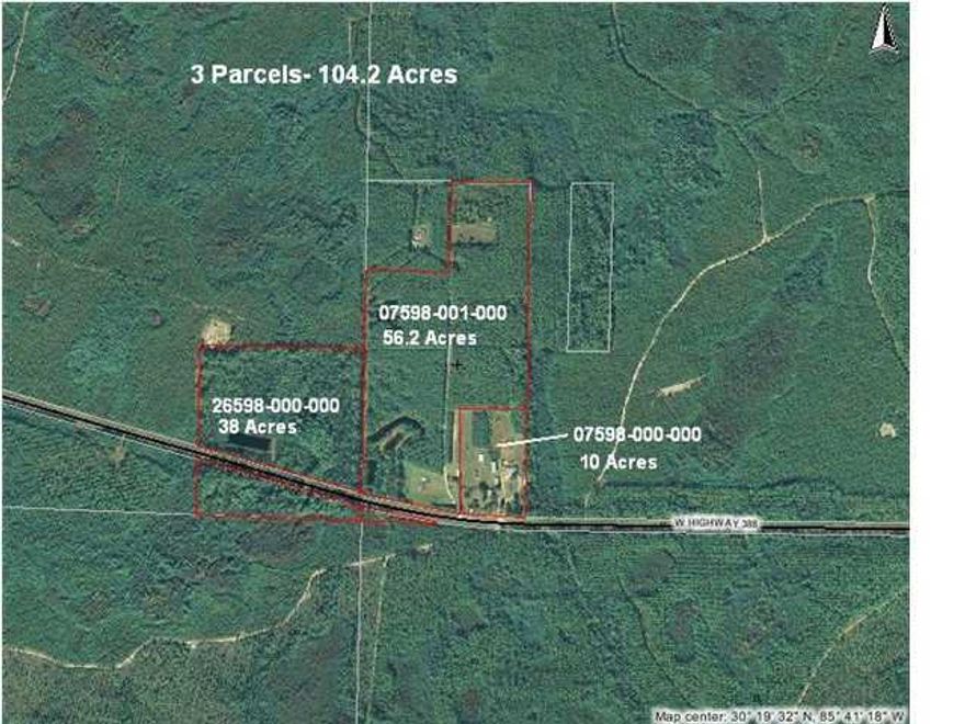 This is one of the few large parcels available in the W Hwy 388 Airport corridor between SR 77 and SR 79. The site is comprised of Three parcels, (Tax ID #'s 07598-000-000, 07598-001-000 and 26598-000-000) totaling approximately 104 acres. The site has over 2,640 ft. of road frontage on North Side of Hwy 388, approximately 2,000 feet of road frontage on South side. This portion of Hwy 388 is part of the West Bay Parkway Project (FDOT Project Number 424464-7) including 4-lane and road modifications to connect W Hwy 388 with E Hwy 388.  Much of the property is cleared.  The intent of this project is to widen and realign approximately six miles of SR 388 and east of Burnt Mill Creek to SR 77. The existing two-lane roadway will be reconstructed as a four-lane divided roadway and will in and will include a 12-foot shared-use path along the south side of the roadway. The eastern 1.5 miles of the project will realign SR 388 northward to intersect with SR 77 at CR 388 and a cul-de-sac will be constructed on existing SR 388 approximately 1 mile west of the existing SR 388 intersection at SR 77 and Edwards Road. Right-of-way and construction are not funded in the current FDOT Five-Year Work Program.  The property is also surrounded by the West Bay Sector Plan adopted in May 2015.  The West Bay Sector Plan, which remains one of the largest and most comprehensive land use plans in the state, encompasses approximately 75,000 acres and includes the Northwest Florida Beaches International Airport, preservation areas as well as opportunities for residential, commercial and light industrial land uses.  This property is primarily zoned Agricultural-Timberland under current county planning,  Elevations are 46-50 ft above sea level (see attached county topo); Portions of the property include Forested Shrub Wetlands (map attached);