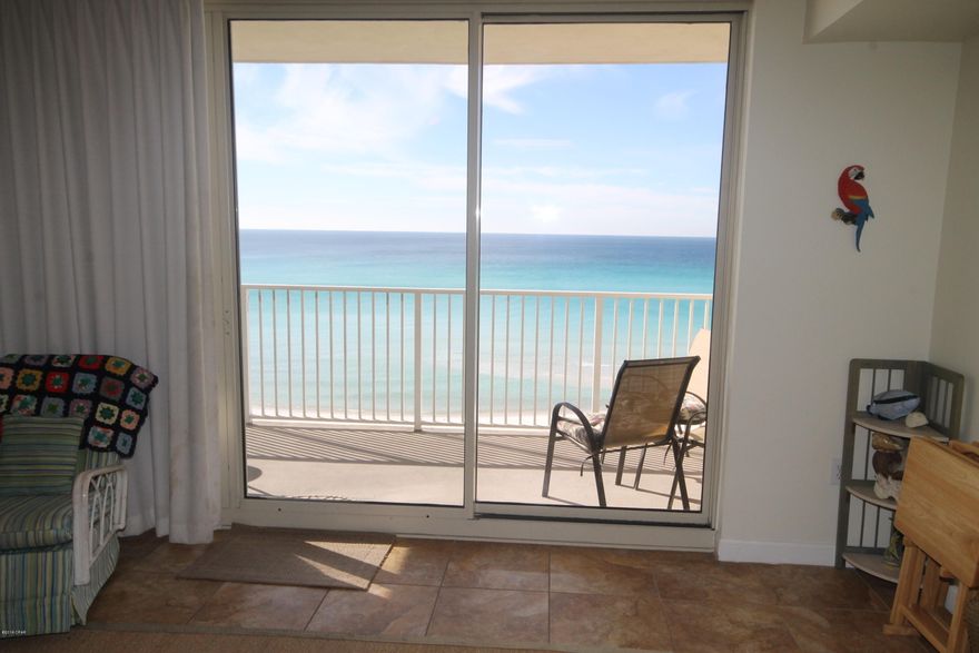 **ASSIGNED PARKING SPOT CONVEYS WITH SALE OF UNIT!!** This Shores of Panama 1 bedroom 2 bath with a bunk is gulf front with a spectacular view. The balcony view overlooks the beautiful Gulf of Mexico with unobstructed views both east and west. This is a rare opportunity to own one of these end units. This unit will accommodate 6 in this luxurious condo that is being sold fully furnished, has a gulf front living room, a beautiful kitchen with granite counter tops, upgraded tile throughout the main living areas and 2 full baths. Project amenities include: lagoon style pools includes waterfalls, multiple fountains, 2 Tiki bars and exotic tropical landscaping, large indoor glassed heated pool, spa, sauna and steam rooms, fitness center and much more. All info should be verified by the Buyer