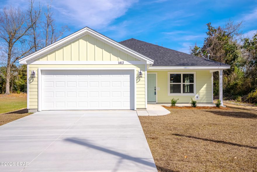 Rare find in Lynn Haven! Step into modern comfort in this beautifully crafted, brand new home!  Located in a highly desirable area, this 3 bedroom, 2 bath residence blends style, convenience, and quality construction.  An open concept living room and dining area, shows a seamless flow perfect for entertaining.  
The kitchen with a kitchen island, granite tops, stainless steel appliances, open to entertaining makes this home even better.  Vinyl flooring through out.  This home energy efficient with upgraded spray foam for added insulation. Easy to show and should be complete by January 2026!