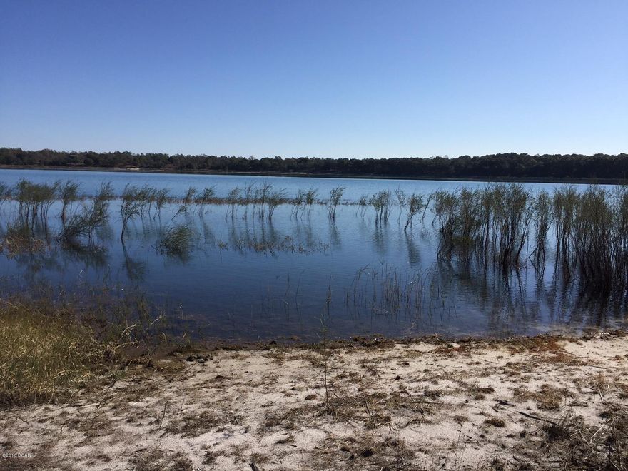 Waterfront! This waterfront lot is in the security gated subdivision of Leisure Lakes, about 30 minutes north of Lynn Haven. This lot is the most desirable lot in the subdivision because it is adjacent to the recreation area that includes a swimming pool, playground, basketball court, tennis court, grill stations, restrooms, covered pavilion with picnic tables, boat launch and more. The spring fed, clear lake is about 65 feet deep and offers good fishing, boating, kayaking, sailing and swimming. The lot is wooded and can be scuplted to fit the homeowners needs to build. Personnel man the guard shack during daylight hours weekdays, and property owners have an individual private code for access when guards are not present. Call for your grand tour today!