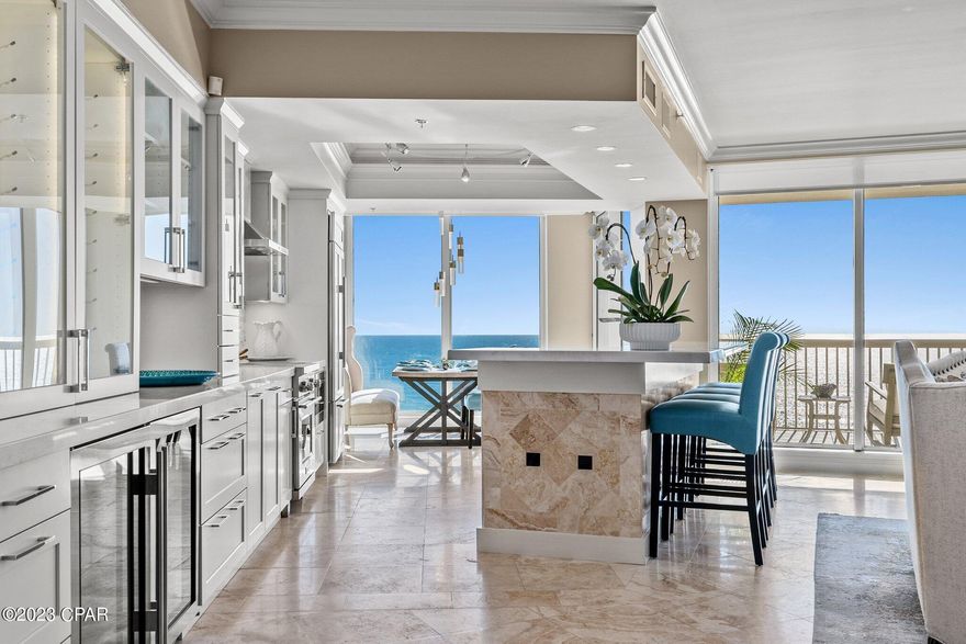 CURRENTLY UNDER CONTRACT, SELLER WILL CONSIDER BACKUP OFFERS.This 11th floor condo, one of the most desirable in the building, is a knockout. The open floor plan with a wall of floor-to-ceiling glass gives you spectacular views of the sugar white sand and sparkling blue water. The large terrace provides privacy and is accessible from the living room and master bedroom. The kitchen is one of a kind with custom cabinetry, stainless steel appliances and marble counter tops. The gulf front master bedroom includes a custom closet and dressing area with built-in storage. The master bath has marble counter tops with double vanities and a built-in dressing table, as well as a walk-in shower with multiple shower heads. St. Thomas offers a library, private beachside pool, deeded garage parking, stor The unit has travertine flooring throughout the living, dining, and master bedroom. The resort is amenity rich including 24/7 gated and guarded entry, cardio & weight rooms, 4 tennis courts, basketball court, grills and picnic area, a 7500 sq. ft. lagoon pool, an indoor/outdoor heated pool, several hot tubs, the Silver Shells Day Spa and Ruth's Chris Steakhouse. This 30-acre resort has over 1000 feet of beach with a Sand Bar on the beach serving food in season. Buyer is responsible for all measurements and confirming details on property.