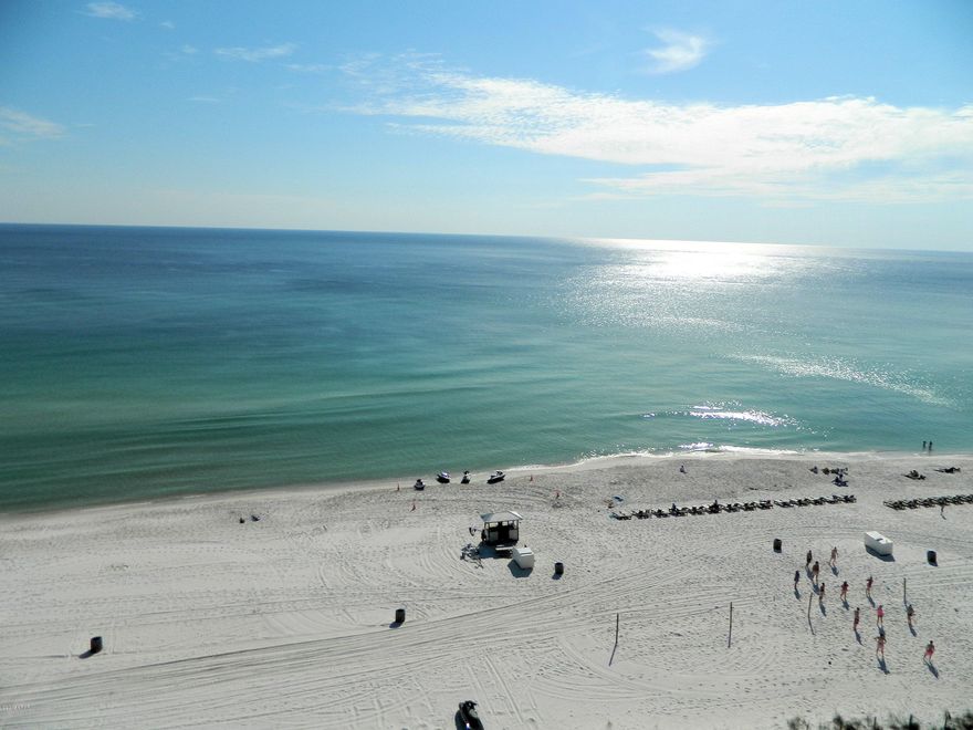 Spacious Condo for sale on the 10th floor right on the beach with covered private balcony. Offered fully furnished, tile throughout, full kitchen, laundry. Rental ready. No long elevator waits, parking is building-side. Tower III has it's own heated pool and hot tub. Just steps from the main amenities. Indulge yourself with tropical pools, hot tubs, sun decks. Poolside Bar & Grille, Pizza Shop, Market. Sports Club offers Unlimited Golf, Pro Shop, Fitness Center, Tennis, Basketball, Shuffleboard. Bella Salon & Spa services available. Kids Club with special events & fun activities! Owner Pets Welcome. 24-hour Security, Gated Entrances. Walkable to shopping, dining, entertainment. On trolley line to popular Pier Park. Ask how rental income can pay your HOA dues and offset ownership expenses!