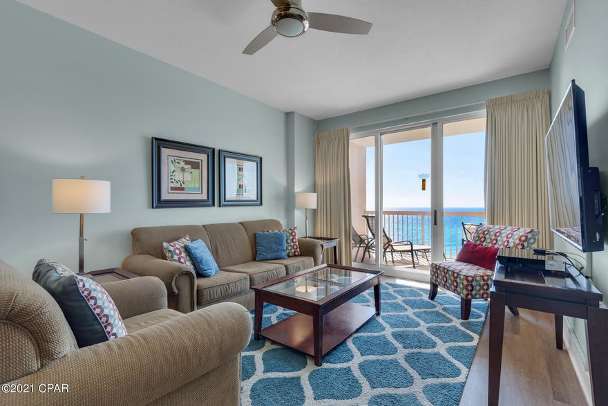 Premium floor location in Sunrise Beach Resort! This unit is an oversized 2 bedroom + bunkroom, 2 bath gulf front condo lives like a true 3 bedroom and sleeps 8! Brand new stainless steel appliances, solid surface flooring, upgraded modern decor, newer ac and hot water heater.  This unit also features an outside storage closet in addition to the owner's closet inside the unit!  The location is perfect for great views and easy access to all of the amenities.  This well maintained, turnkey offering features hard surface flooring throughout and will convey fully furnished and rental ready.