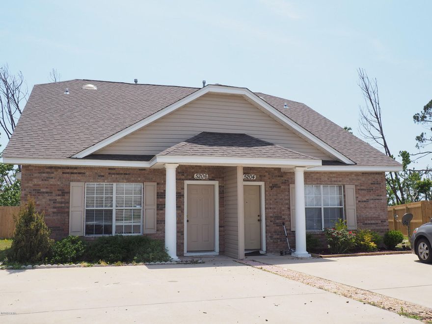 Beautiful move in ready half of a 2 story duplex. Duplex is located at the end of the street in a cul-de-sac. New shingled roof, Air Conditioner, and vinyl siding. One master bedroom and full bath upstairs, one master bedroom and full bath downstairs. High vaulted ceiling in living room with gas fireplace, ceramic tile floors in the bathrooms, foyer, dining room and kitchen. Inside laundry closet equipped with washer and dry. Out back has a storage room attached to house, covered rear porch, and large yard with a new privacy fenced . Just had termite policy renewed 3 May 2019. You won't have anything to worry about, house will come with a 1 year home warranty policy.