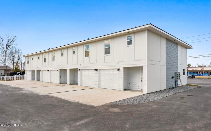 New Construction Townhome Convenient to Tyndall Air Force Base! Newly constructed two-story townhome featuring 3 bedrooms, 2.5 bathrooms, and approximately 1,300 square feet of heated and cooled living space, with an attached one-car garage.

 Community amenities include exterior maintenance and common area upkeep. As soon as you walk through the front door the entrance and grandeur of the entry hall is amazing with the tall ceilings and wide hallway! 

The main level offers an open-concept living, dining, and kitchen area with quartz countertops, stainless steel appliances, breakfast bar, and contemporary finishes.

 A half bathroom is located on the first floor for guest use. Rear access leads to a covered patio. 

Upstairs includes a primary bedroom is an absolute dream! Primary ensuite features a walk-in closet and built-in shelving, along with an ensuite bathroom featuring custom tile work and oversized gorgeous shower. Additional bedrooms, full bathroom, and washer/dryer connections are also located on the second level for convenience! Additional features include tall ceilings and modern construction standards. 

New construction may offer potential insurance and energy-efficiency advantages; buyers are encouraged to consult with their insurance and utility providers for specific details. 

The property is located approximately 6.6 miles from Tyndall Air Force Base, 1.6 miles from Winn-Dixie, and 2.9 miles from Under the Oaks Park, with convenient access to shopping, parks, and major roadways.

 Information is believed to be accurate but not guaranteed. Buyer to verify all measurements, features, and usage.