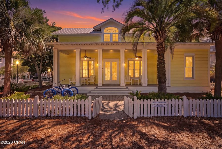 Your Florida beach-town daydreams are realized in this quintessential residence now available in Seaside. This home boasts shaded porches, an ocean breeze, swaying palm trees, a yard swing and a sweet picket fence. Positioned on a corner lot, this location provides easy walkability to gathering areas, food trucks and public beach access.  For accommodations, you'll find three bedrooms, two of which are on the main floor and an additional third bedroom upstairs.  There's even a bonus bunk room tucked into the 2nd floor! A bathroom for each bedroom is found on the main level, as is a guest half-bath.  A spacious full bathroom on the 2nd floor provides convenience.  Relax after a day on the sand in the cozy living room that connects with the kitchen.  There are also a convenient laundry closet, outdoor shower and grilling space to complete this residence. What else is needed?  Pack your flip-flops and start enjoying the Florida lifestyle, today!  Property sold ''As-is''. Buyer and/or buyer's agent responsible for verifying all pertinent information deemed relevant by the prospective buyer, including but not limited to square footage, acreage, utilities, taxes, zoning, permitting, condition, school zones, HOAs, etc. Unauthorized photography or video recording of this property is strictly prohibited. This property is owned and controlled by the United States of America, and any recording without prior written authorization from the appropriate federal authority is not permitted. Violation of this policy may result in removal from the premises and potential legal consequences under applicable federal laws and regulations.