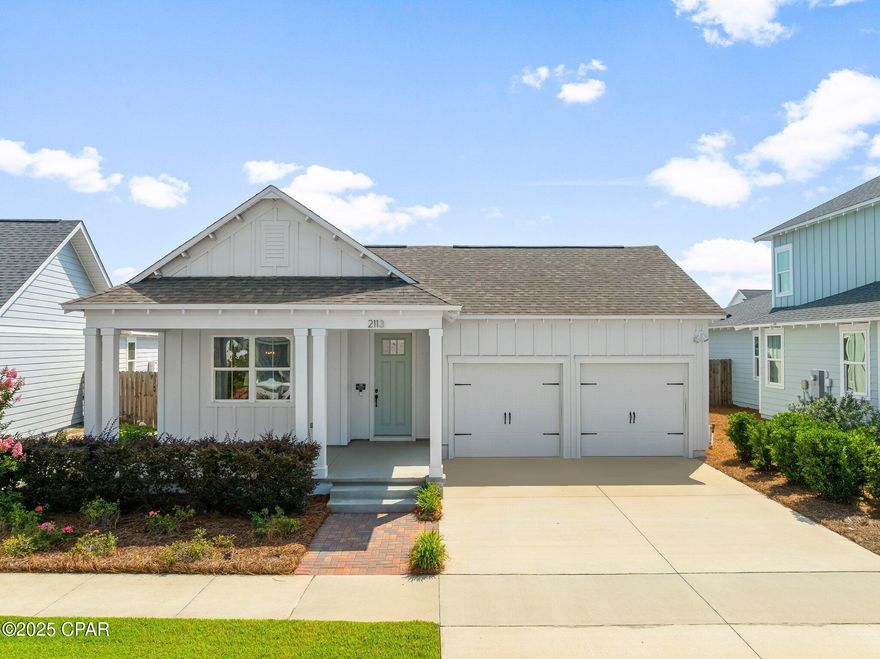 CURRENTLY UNDER CONTRACT, SELLER WILL CONSIDER BACKUP OFFERS Welcome to 2113 Rushes Avenue — a beautifully crafted Harris Doyle home featuring the highly sought-after Clearwater floor plan in the heart of Panama City's premier master-planned community, SweetBay. This 3-bedroom, 2-bathroom home offers the perfect balance of quality construction, modern comfort, and neighborhood charm.

Inside, you'll find a bright, open-concept layout filled with natural light and stylish finishes. The spacious kitchen, dining, and living areas flow seamlessly together — ideal for everyday living or entertaining. The primary suite includes a generous walk-in closet and a private en-suite bath, creating a relaxing retreat.

Step outside to enjoy the Florida lifestyle with a covered back porch, extended patio, and a fully fenced backyard — perfect for gatherings, grilling, or playtime with pets. Best of all, the home is located directly across from one of SweetBay's resort-style pools, offering unbeatable convenience.

Living in SweetBay means more than just a home — it's a lifestyle. The community offers two resort-style pools, basketball courts, playgrounds, and a future marina. Families will love having University Academy, a top-rated school, located right in the neighborhood. Plus, everyday essentials are just minutes away with Publix and Starbucks now open nearby.

Don't miss your opportunity to own this stunning Clearwater floor plan home in one of Panama City's most desirable communities — schedule your private tour today!