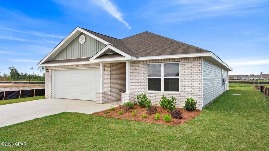 Welcome to the Aria, a new home floor plan at Hodges Bayou in Southport, Florida. This home has three bedrooms, two full bathrooms and a 2-car garage. Step inside through the covered entry where you will find a bright foyer leading into the optimized living space designed with open concept kitchen overlooking the living area, dining room, and covered back patio. You'll notice the beautiful EVP flooring throughout the home except plush carpeting in the bedrooms. The heart of this home includes the spacious kitchen that features quartz countertops, center island and a walk-in pantry with ample storage space. The living and dining areas offer a comfortable space for family and guests. Enjoy your covered patio that is accessible from the dining area that has room for a dining table or outdoor seating area.

The primary suite is located in the rear of the home creating a split floorplan that features ample space for a king-sized bedroom suite. The walk-in closet is located within the main suite and has all the space you need to get ready in the morning. The primary bathroom has a dual quartz sink vanity, a separate shower, separate soaking tub, enclosed toilet for extra privacy and linen closet. There are two additional bedrooms that has large closet spaces and share a full bath. This home also features a laundry room with space for a full-size washer and dryer. These homes come equipped with a Home is Connected® smart home technology package including QOLSYS IQ Panel, Skybell Doorbell, Kwikset Smartcode front door lock and DEAKO Smart Switches which allows you to control your home with your smart device while near or away.

The exterior of this home features a brick front exterior with vinyl siding, dimensional shingles with 30-year warranty. Each home in Hodges Bayou includes a fully sodded lawn to each property line and flower beds at front entry. Our Hodges Bayou community features underground utilities making it less susceptible to damage from severe weather leading to fewer outages and more reliable service. Sidewalks line every street so you can enjoy the unbeatable Florida sunsets and sunrises on your walk to the playground with the kids or the dogs. Whatever room in this house you're in, you will feel right at home! Contact us today to find your home at Hodges Bayou Plantation!