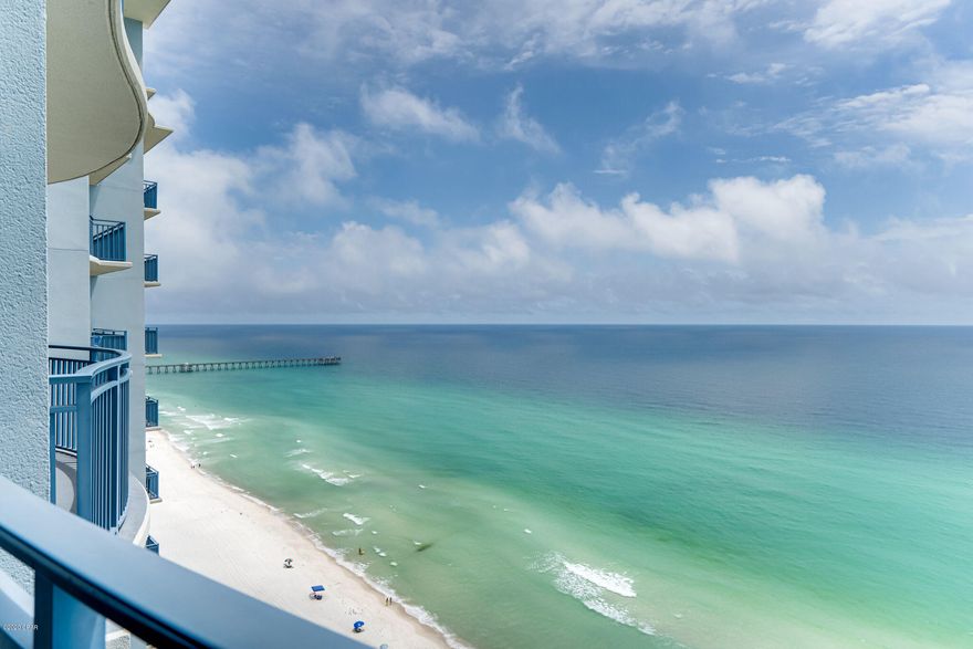 Enjoy upscale living with the best beaches, dining and entertainment at luxurious Sterling Breeze Condos. Architecturally unique and located directly on the beach! Fully furnished with a spacious floor plan and features 9ft ceilings, tile flooring, granite countertops, beautiful wood cabinets, breakfast bar, large terrace off living room with private grill and impressive views of the Gulf. First-class amenities include: fitness center, internet café and wine bar. Relax in the 2,000 sq.ft. Heated, Infinity edge, Gulf front pool + whirlpool spa, natural stone fire pit, poolside umbrella and beach chair service, community activity room, and secure, covered parking. Centrally located ½ mile away from Pier Park and a short drive to the NW Florida Beaches International Airport. Can easily accommodate 6 people. Low density complex with 145 units, and only seven units per floor. Great rental opportunity in highly desirable Emerald Coast.