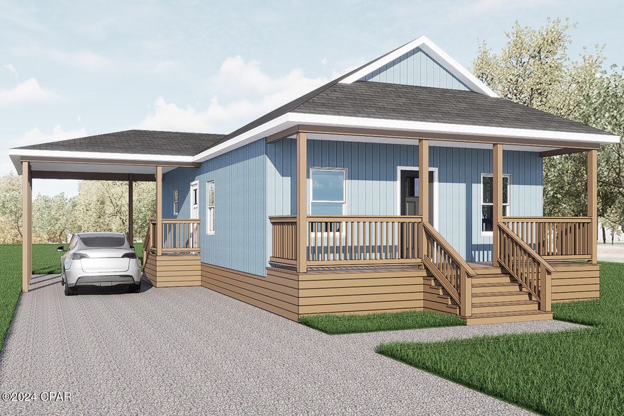 Discover the epitome of luxury living just beyond the city limits of Chipley! This newly constructed 2-bedroom, 2-bathroom home is a showcase of modern design and meticulous craftsmanship. Every detail has been thoughtfully chosen, from the sleek vinyl plank flooring to the open concept living area to the sophisticated kitchen, complete with stainless steel appliances and granite countertops. The private master suite is nestled at the back of the home, featuring an ensuite bath for your relaxation. Step outside to enjoy the charming covered front porch, perfect for unwinding, and an attached carport to keep you dry on rainy days. Ideally located just a short drive from schools, shopping, and dining, this home offers convenience and comfort in one beautiful package.