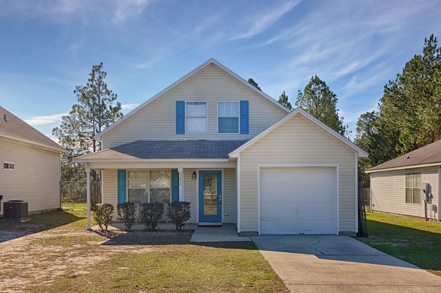 This move in ready 4 bedrooms, 2.5 bath home has a pond view and is located in the Sweetwater Village neighborhood!! The living room features laminate wood flooring. The kitchen offers white appliances, ample cabinetry (2 cabinets with glass doors),   pantry, and recessed lighting. Master bedroom with  spacious master bath is downstairs as well as a guest 1/2 bath. There are 3  bedrooms upstairs (1 with a walk-in closet) and a full bath. This home has a large covered patio and a 16X12 deck. All sizes and measurements are approximate, please verify if important.