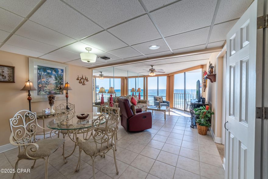 This beachfront 1 bedroom, 2 bathroom condo features views of the emerald waters & sugar white sands of Panama City Beach. This unit makes a great rental investment or private home. Interior features include tile floors throughout, upgraded counter tops and kitchen cabinets, mirrored walls, and built in bunk beds. The Windward building in the highly sought after Edgewater Beach & Golf Resort is closer to the water than most condos-a shorter walk to get to the sand and surf!  Edgewater Beach & Golf Resort offers many desirable amenities.  Windward 404 comfortably sleeps up to 6 guests in a king-sized bed, queen sized sofa sleeper in the living room, and built in twin bunk beds.   All information is estimated, including age, square footage, and school zones. Buyers should verify if important.