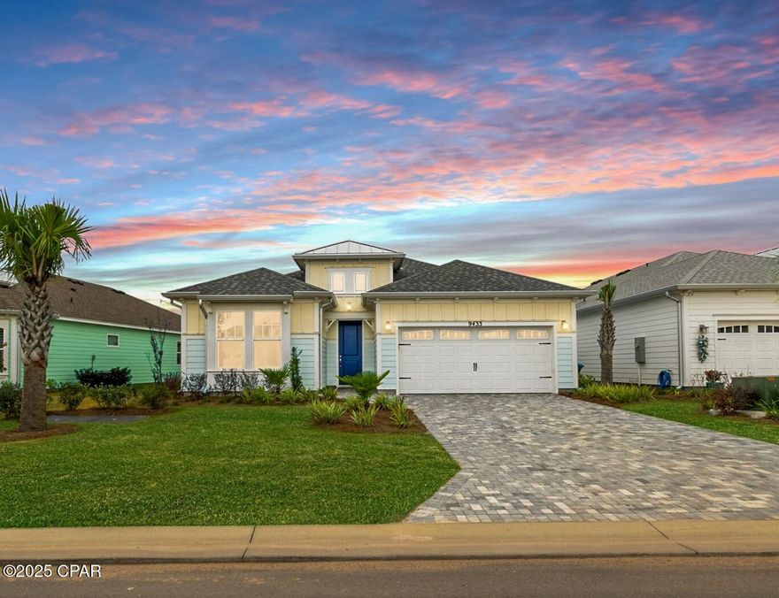 PARADISE FOUND! Welcome home to a rare waterfront living in the highly coveted Latitude Margaritaville Watersound community. This stunning 2025 ''Cabana Bay Tandem'' model offers the perfect fusion of vibrant 55+ resort amenities and peaceful, private relaxation.

Step inside to discover a bright, open-concept layout designed with both everyday comfort and effortless entertaining in mind. The gourmet kitchen steals the show with a gorgeous white center island, complemented by rich cobalt blue cabinetry, high-end stone countertops, and sleek stainless steel appliances. The thoughtful design continues into the luxurious primary suite, where the spa-inspired bath echoes the same elevated, coastal-modern palette for a seamless, designer feel.

Enjoy the signature Margaritaville indoor/outdoor lifestyle from your oversized, covered lanai, offering unobstructed views of a quiet, natural pond with no rear neighbors. Whether it's morning coffee, sunset cocktails, or simply enjoying Florida's breezes, this outdoor haven feels like your own private retreat.

This meticulously maintained home features 2 spacious bedrooms plus a bonus room, 2.5 baths, and a 2-car garage PLUS dedicated golf cart parking within the garage. Additional upgrades include 10' tray ceilings, abundant natural light, premium finishes, and a functional layout perfect for full-time or seasonal living.

Residents of Latitude Margaritaville Watersound enjoy an unmatched lineup of world-class amenities, including a state-of-the-art Fitness Center, the lively Latitude Town Square Bandshell, an on-site Movie Theater, the versatile Workin' N' Playin' Center, Barkaritaville Pet Spa, Coconut Telegraph Business Center, The Hangar Workshop, and the popular Latitude Bar & Chill Restaurant. Outdoor enthusiasts will love the Paradise Pool with beach entry, tiki huts, tennis and pickleball courts, bocce ball courts, and the convenient kayak launch. From 9433 Escape, its a short, 15 minute golf-cart ride to all amenities!

And the best part? Even more is on the way. Nearby, the community offers exclusive resident access to private beach amenities with plans for a direct driving connection to Watersound Origins/30A, 4-Phase commercial development, a new 180 bed hospital proposed to open in 2027, and a public marina with both dry storage and wet slips.

Don't miss your chance to own a move-in-ready sanctuary in one of the most desirable 55+ communities in Florida. This gem checks every box and then some!