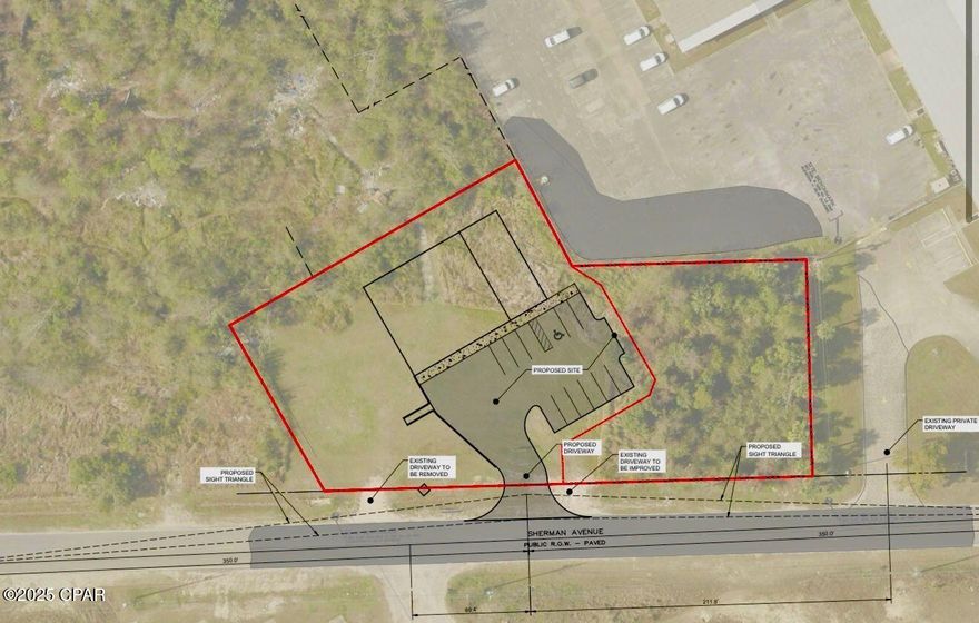 Development Opportunity in Panama City FL. High and Dry commercial land that is development-ready with 285+/- ft of frontage on Sherman Ave. No flood zone or wetlands. Partially cleared.

Construction and Engineering plan already in place with development order currently under review for a 5,400 SF warehouse/office with office and parking . 

Commercially zoned property is suitable for multiple commercial uses and may be used for other purposes than the plan described here. Zoned C3-A Commercial.

Construction Plan available Upon Request. This includes: Site plan, Grading plan, Utility plan, Stormwater Management plan, Erosion Control, Landscape plan, Construction details and more.

Engineering and construction plan is optional but may convey to buyer with offer. Development Plan is currently under review with Bay County. No construction has been started. 

All information here is believed to be reliable. Buyer should verify all important figures including measurements, property lines, and​​‌​​​​‌​‌​​​​‌​​‌​​​​‌‌ usage.