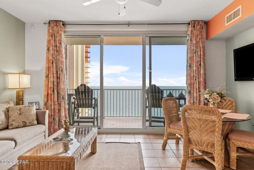 GREAT GULF FRONT VIEWS!!! Watch the spectacular sunset from this lovely 2 bedroom condo,  Located at the #1 Vacation Destination Condo on Panama City Beach. 

Shores of Panama, is a 23 story Tuscan style condominium of gulf front luxury accommodations offering unparalleled amenities including approximately 500 feet of Gulf frontage, 13,966 square foot million dollar Gulf-side, zero entry lagoon-style gulf side pool, Gulf side hot tub, Large heated indoor pool & hot tub, Covered on-site parking deck, Health center with fitness equipment, Two Tiki bars serving lunch and dinner, Beach activities and rental services, Free high-speed internet access, and more, surrounded by beautiful exterior details. The Shores of Panama is an excellent location on the beach next to Pineapple Willy's and is - ver near other restaurants and entertainment. Like thousands of visitors each year, your family will LOVE Shores of Panama. *Please note all units in the 12 stack were originally a One Bedroom with master overlooking the beach, the bunk-room being the second room.