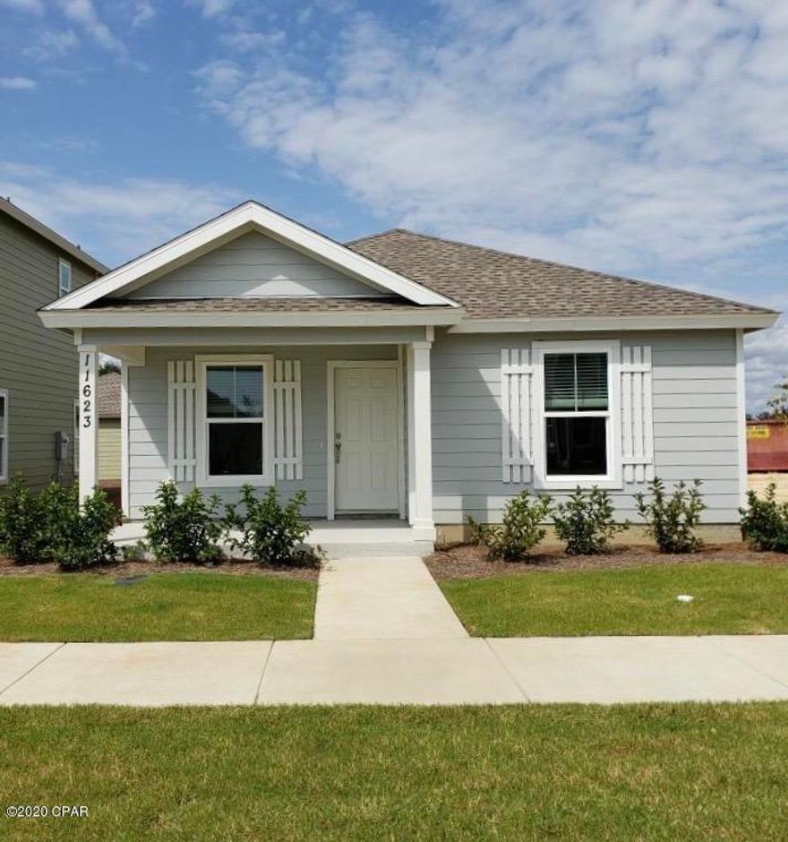 Move-in ready with refrigerator, washer/dryer, and even faux wood blinds! This adorable Windsong Plan by Samuel Taylor Homes features two bedrooms PLUS a study / flex room that could also be a third bedroom. Standard features include impact-rated windows & doors, 2x6 wall construction, spray foam attic insulation, granite countertops, stainless appliances and beautiful plank flooring throughout the home. A detached two-car garage with garage door opener creates a charming rear courtyard for more privacy. Sunrise at East Bay owners enjoy a shared community dock with gulf access from East Bay! A boat launch is also available at the adjacent Cook's Bayou marina!