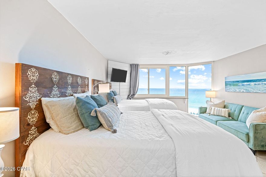 Beautiful gulf-front unit in the highly sought-after 13th stack at Top of the Gulf, offering some of the best views in the building. Located on the 8th floor, this unit sits above it all with sweeping views of the Gulf of Mexico and incredible sunsets.

This fully furnished condo features a beautifully updated interior with gorgeous white quartz countertops, white cabinetry, updated appliances, and tile flooring throughout, creating a clean and coastal feel.

Top of the Gulf is a well-maintained beachfront community with private beach access and a strong list of amenities including a large gulf-side pool, kiddie pool, fitness center, game room, owners lounge, BBQ and picnic areas, beachside snack bar, and complex-wide Wi-Fi. Recent improvements include new exterior doors and windows, updated railings, resurfaced floors, and renovated elevators.

HOA dues are only $525 per month and include water, cable, internet, trash, pest control, parking, and more. The community is pet-friendly for owners and features an on-site management office.

Located on Thomas Drive, this property is walkable to Pineapple Willy's, Signal Hill Golf Course, and numerous restaurants and attractions, placing you in one of the most convenient and popular areas of Panama City Beach.

Rental performance for similar units ranges from approximately $27,000 to $50,000 annually depending on usage and management.

A rare opportunity to own a gulf-front unit in one of the best positions in the building, combining location, views, and overall value.

Please note: One of the beds in the unit is different than pictured. With an acceptable offer, seller will entertain replacing one of the beds to match the other at buyer's choice.