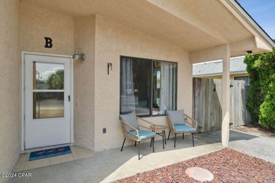 Location, location, location! This is an immaculate 1 BR, 1 BA furnished townhome just a few blocks to the beach. Newly furnished coastal design with fenced back yard and outdoor patio, firepit, and extra storage building. Inside features include a fully equipped kitchen w/ refrigerator, stove/oven, dishwasher, all cookware/kitchenware. Clothes washer/dryer included; The bedroom has a King bedroom suite with mounted TV, double closets and has a sliding door access to the back patio and yard. Ceramic tile flooring throughout; *Pets negotiable upon approval with $250 pet deposit, $50 pet fee, $25 per month pet rent.