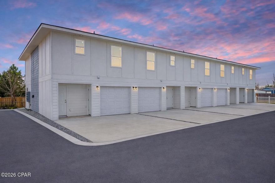 New Construction Townhome Convenient to Tyndall Air Force Base!

Newly constructed two-story townhome featuring 3 bedrooms, 2.5 bathrooms, and approximately 1,300 square feet of heated and cooled living space, with an attached one-car garage. Community amenities include exterior maintenance and common area upkeep.

As soon as you walk through the front door the entrance and grandeur of the entry hall is amazing with the tall ceilings and wide hallway!

The main level offers an open-concept living, dining, and kitchen area with quartz countertops, stainless steel appliances, breakfast bar, and contemporary finishes. A half bathroom is located on the first floor for guest use. Rear access leads to a covered patio.

Upstairs includes a primary bedroom is an absolute dream! Primary ensuite features a walk-in closet and built-in shelving, along with an ensuite bathroom featuring custom tile work and oversized gorgeous shower. Additional bedrooms, full bathroom, and washer/dryer connections are also located on the second level for convenience!

Additional features include tall ceilings and modern construction standards. New construction may offer potential insurance and energy-efficiency advantages; buyers are encouraged to consult with their insurance and utility providers for specific details.

The property is located approximately 6.6 miles from Tyndall Air Force Base, 1.6 miles from Winn-Dixie, and 2.9 miles from Under the Oaks Park, with convenient access to shopping, parks, and major roadways.

Information is believed to be accurate but not guaranteed. Buyer to verify all measurements, features, and usage.