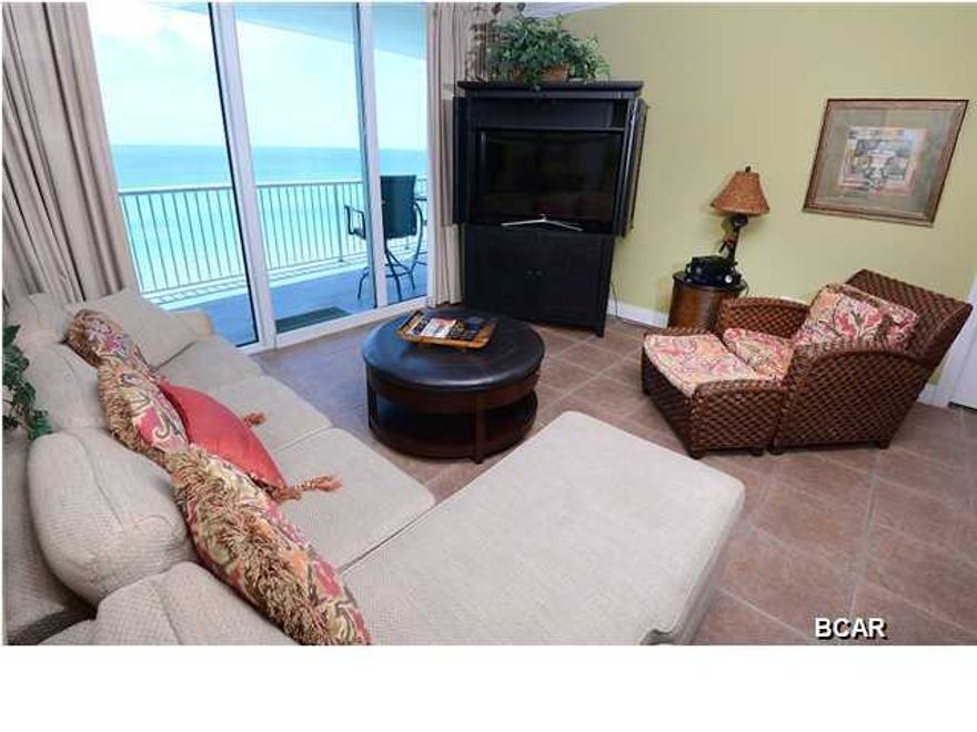 Motivated seller.Palazzo is easily one of Panama City Beach's most luxurious condominiums, and unit #302 effortlessly reflects the upscale, refined style of the 129 unit complex. This 3 bedroom, 3 bath GULF-FRONT unit boasts so many fine appointments, including brand new wall tile through to the kitchen, new bedspreads in every room, new kitchenware, brand new Smart TV in the living room, LCD HDTV's, IPOD cradles, gorgeous granite kitchen counters, stainless steel kitchen appliances, decorative ceramic tile in foyer, kitchen, and all baths, plus so much more. This is no large-scale, overcrowded resort - Palazzo is an intimate, ''low density'' property consisting of just 129 units directly on 220 feet of sugar-white sands. With the Gulf of Mexico as a backdrop, owners can enjoy the following amenities; elevated gulf-front heated pool and spa, gulf-front fitness center overlooking the pool deck and gulf, a dazzling gulf-front water feature, a large gulf-front lobby with on-site check-in and management, gulf-front parking for all units (172 covered spaces on south side) plus additional guest parking, and three high speed elevators. A spacious, beautifully furnished condo such as this would provide for either a magnificent second/beach home or a sound and lucrative investment opportunity. Gulf-front condos in Panama City Beach rent to vacationers year-round and are capable of producing an exceptional annual income, especially at a higher-end complex such as Palazzo where the rental rates are generally a little higher. Whether you decide to keep the existing furnishings and decor or improve upon them, either way you'll have a stylish, comfortable condo that sleeps up to 12 people and directly faces the gulf. It doesn't get any better than that - either as an investment property or as a family getaway home! It's a win/win situation when you purchase Palazzo #302, an outstanding condo listed at a HIGHLY COMPETITIVE price. The market may be turning around and prices may be rising again, but this is still a fraction of its original price and will be worth MUCH MORE in the future! Panama City Beach's west end is THE place to see and be seen, and properties this close to Pier Park are extremely desirable. The location of Palazzo just adds to its appeal - the fact that you can walk to numerous eateries, shops and attractions, plus its super convenient access to Highway 98 just seconds away makes getting around so much easier during high traffic seasons. From the superior quality of the unit's interior to the boutique style of the property itself, Palazzo #302 should most certainly be at the top of your condo ''to see'' list!
