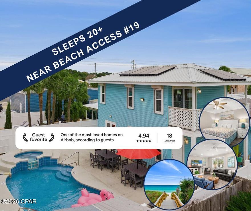 ***PROVEN RENTAL INCOME OVER $175,000***  

This beach house has it ALL! Sleeping up to 24 people across 6 bedrooms and 2 sleeper sofas, this is the perfect memory-making personal vacation home, generously-sized private beach residence, or lucrative short term rental investment. Whether you are accommodating multiple generations vacationing together or a group of friends for a quick trip to the beach, the possibilities are endless. Come see for yourself!  

HIGHLIGHTS INCLUDE:
 —One house away from public beach access #19
—Private heated pool and hot tub
—Gulf views from upstairs balcony
—Great outdoor entertaining space
—4 of 6 bedrooms on the first floor 
—4 full baths
—TWO bunk rooms (one up, one down)
—Fully furnished and seats up to 20 for dining
—Parking for up to 6 vehicles
—Large laundry with storage
—TWO living areas
—Full kitchen PLUS kitchenette
—Solar panels to reduce electricity expense
—Low maintenance metal roof

Ask your realtor for the AirBNB link and the FACTS AND FIGURES on this property year to date.  Walkthrough video available in PHOTOS or tour in person.  

Thank you for your interest, and we look forward to your offer on 4116 Ocean Street, PCB!