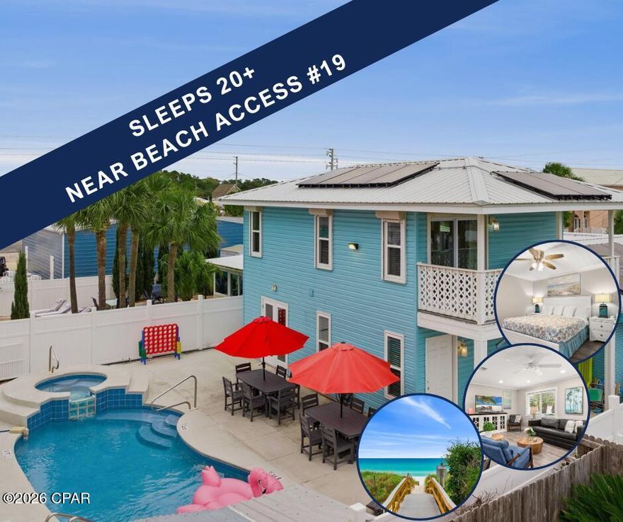 ***PROVEN RENTAL INCOME OVER $175,000***  

This beach house has it ALL! Sleeping up to 24 people across 6 bedrooms and 2 sleeper sofas, this is the perfect memory-making personal vacation home, generously-sized private beach residence, or lucrative short term rental investment. Whether you are accommodating multiple generations vacationing together or a group of friends for a quick trip to the beach, the possibilities are endless. Come see for yourself!  

HIGHLIGHTS INCLUDE:
 —One house away from public beach access #19
—Private heated pool and hot tub
—Gulf views from upstairs balcony
—Great outdoor entertaining space
—4 of 6 bedrooms on the first floor 
—4 full baths
—TWO bunk rooms (one up, one down)
—Fully furnished and seats up to 20 for dining
—Parking for up to 6 vehicles
—Large laundry with storage
—TWO living areas
—Full kitchen PLUS kitchenette
—Solar panels to reduce electricity expense
—Low maintenance metal roof

Ask your realtor for the AirBNB link and the FACTS AND FIGURES on this property year to date.  Walkthrough video available in PHOTOS or tour in person.  

Thank you for your interest, and we look forward to your offer on 4116 Ocean Street, PCB!