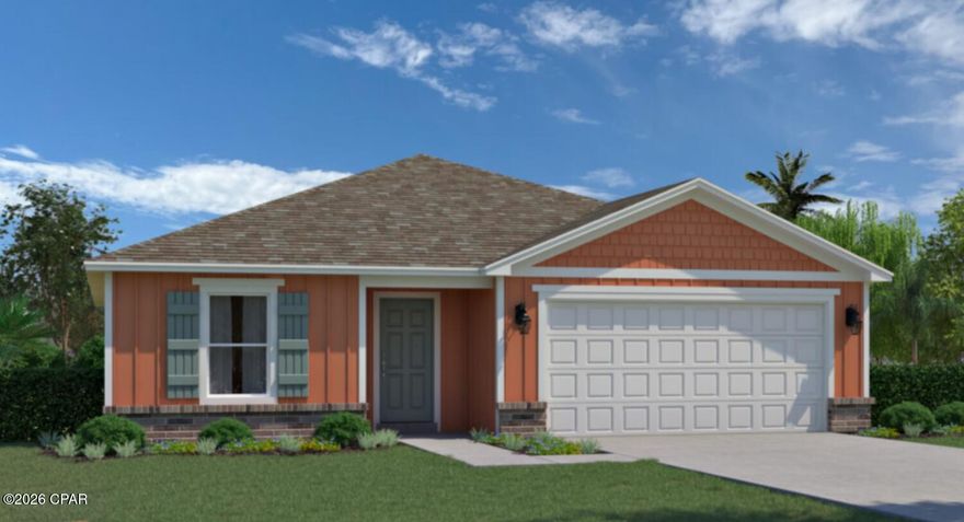 Welcome to the Palmer, a home designed to enhance family and friend gatherings with its open living concept. This spacious home boasts 4 bedrooms and 2 baths, providing ample space for all your needs. As you step into the Palmer, you'll be greeted by the inviting open living room and dining room, creating a warm and welcoming ambiance. Continuing further, you'll discover the well-appointed kitchen and great room, perfect for entertaining and creating lasting memories. The owners' suite is privately located off its own hallway, offering a tranquil retreat. It features an ensuite bathroom and a generously sized walk-in closet, providing both comfort and convenience. Additionally, this home offers three additional bedrooms, each generously proportioned to accommodate your family's needs. The laundry room is just steps away from the 2-car garage, ensuring plenty of space for storage and parking. This modern layout is complemented with quartz countertops in the kitchen and baths and tile flooring in the common/wet areas. Visit Salt Creek and discover the best kept secret along the Gulf Coast. A tremendous value just steps from the crystal-clear waters and white sand beaches of the Gulf!