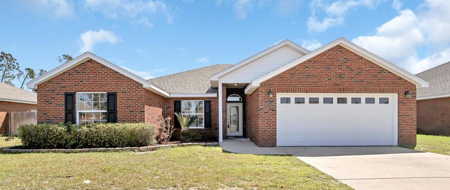 Back on the market! Camryn's Crossing Subdivision has underground utilities, sidewalks, in a beautiful setting conveniently located in Lynn Haven. This 4 bedroom, all brick home has updates that include a brand new kitchen, granite countertops, cabinets, stainless steel appliances, and backsplash. New carpet in bedrooms, all new paint throughout, vinyl planking in hallway, foyer and dining room, and new fixtures. The spacious, tiled, living room has an electric fireplace and shiplap wall with a natural wood mantel. It is tiled and open to the new kitchen. There is a breakfast bar, breakfast nook with room for a table and a separate dining room. This is a split bedroom floor plan with Master on one end and the additional 3 bedrooms are down the hall. The back porch is covered and tiled.... The privacy fence is new and back fence line is chain link to have views of the pond out back. There is a sprinkler system installed with new heads and timer, this will have warranty through April 2021. This home sits next to an easement which is nice because it gives you access to get in backyard with a vehicle if necessary, you would just need to put a side double gate in. Home comes with a one year AHS Warranty with acceptable offer. Make your appointment to see this beautiful home today!