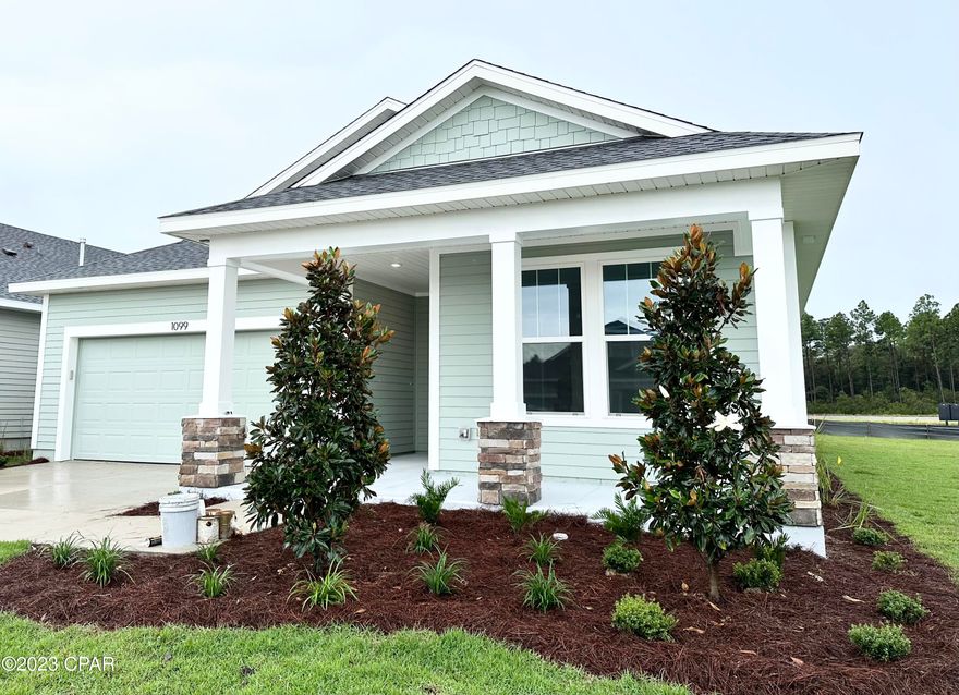 This Samuel Taylor Homes Steel Frame Constructed Trigger comes  with 6'' walls and 160 mph wind rating, impact windows and spray foam insulation.  The Trigger Plan offers an open area living room, dining and island kitchen.  3 bedrooms and 2 full baths, 2 Car Garage. Lot provides room for a nice pool off of the 10 x 26 covered porch.  Build yours today by stopping by the new Model in Breakfast Point East located at 806 Breakfast Point Blvd.