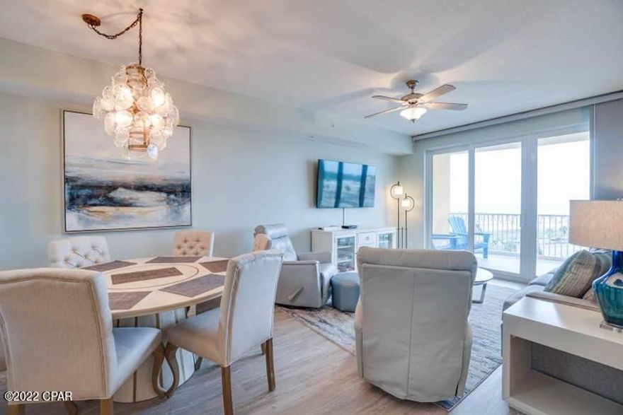 CURRENTLY UNDER CONTRACT, SELLER ACCEPTING BACKUP OFFERS. The first new construction condo in Panama City Beach in over a decade! Ideally located walking distance to Pier Park, this 5th floor 3-bedroom, 2-bath condo sells fully furnished and turn-key ready for immediate rental or personal enjoyment. The unit boasts a private balcony with gulf views, plus luxurious interior features including vinyl plank flooring, quartz countertops, stainless steel appliances, and full-size washer & dryer. Calypso Tower III owners and guests enjoy world-class amenities like the roughly 8,000 square-foot zero-entry lagoon style pool (heated seasonally) with private cabanas available to rent, a hot tub, two tiki bars, an onsite café & restaurant with al fresco dining, a fitness center, and easy beach access.