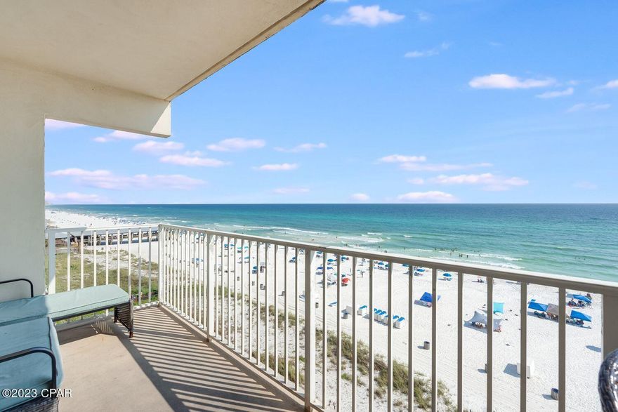 'CURRENTLY UNDER CONTRACT, SELLER WILL CONSIDER BACKUP OFFERS.

 FLOOR ALERT!!! HIGHLY DESIRED WEST SIDE OF BUILDING.....END UNIT WITH FULLY UNOBSTRUCTED EAST AND WEST END VIEWS OF THE GULF!!!!  6TH FLOOR!!! SLEEPS 6-8

ONE ASSIGNED/DEEDED PARKING SPACE SAME FLOOR AS CONDO!!! NO NEED FOR ELEVATORS TO UNLOAD!! 

POTENTIAL RENTAL MACHINE! Welcome to this 6th floor move in and rental ready condo with Sunset views! Upon opening the door, imagine yourself taking in the view of the emerald waters of The Gulf and the sugar-white sand that is unique to the Emerald Coast of Florida. This one bedroom (w/King) condo has a separate Bunk Room that has its own full size bathroom for privacy. This condo is offered fully furnished with a well-equipped kitchen and luxury decor.

Shores of Panama offers TONS OF AMENITIES to include a 13,966 sq. ft million dollar Gulf side, zero entry lagoon style pool and hot tub, heated indoor pool, two tiki bars open for lunch and dinner during peak season, coffee shop and full fitness center. Next to Pineapple Willy's and tons of restaurants and entertainment within walking distance. Wal-Mart is just across the street. ONSITE SECURITY 24/7.