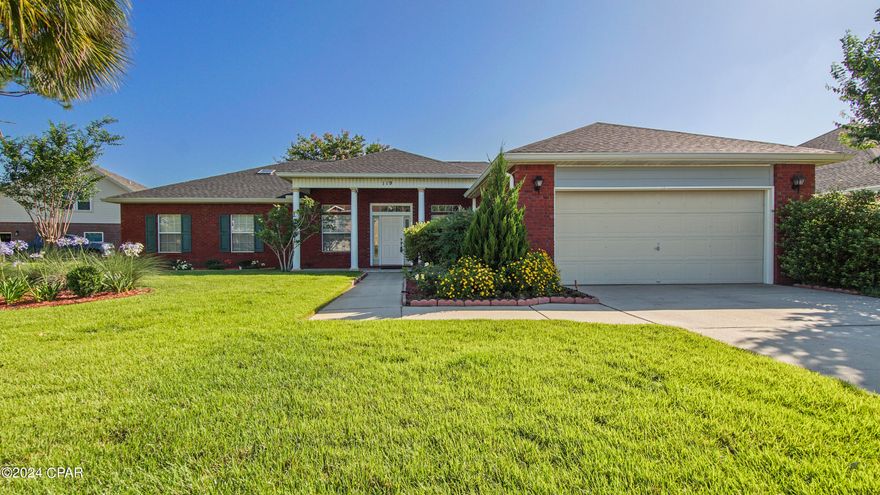 Welcome to 119 Cottonwood Circle, a meticulously renovated home nestled in the heart of Lynn Haven's coveted Woodrun community. This stunning property offers five bedrooms and three full bathrooms across 2,366 square feet, providing ample space and an inviting open layout for comfortable living.

Boasting an array of upgrades, this home features a new roof, flooring, kitchen cabinets, granite countertops, range oven, A/C indoor unit, water heater, toilets, lighting fixtures, garage door opener, and fresh paint throughout.

Enjoy the elegant crown molding in the living and dining areas, office, hallway, and two main bedrooms, along with luxurious waterproof vinyl flooring in the main living area. The kitchen is a culinary enthusiast's dream, with 42-inch cabinets, granite countertops, a premium double bowl undermount stainless steel sink, and a modern, powerful range hood.

Both the living room and master bedroom feature new, remote-controlled 42-inch retractable ceiling fans with color LED lights to set the perfect ambiance. The spacious master bedroom and bathroom offer plenty of natural light, with large windows and a skylight, as well as a sizable walk-in closet.

The two additional bathrooms also feature granite countertops and skylights. Stay comfortable year-round with the high-efficiency heat pump, complete with a smart app for intelligent climate control to help lower energy bills.

Outside, the front-yard lawn was resodded in 2022, complemented by a new Rachio 3 Smart Sprinkler system for easy irrigation scheduling. Enjoy a large, well-manicured front yard with beautiful flower and bush beds, while the fully fenced-in backyard offers privacy and tranquility.

The backyard boasts orange trees that produce a bountiful harvest every year, along with small, pre-fertilized plots perfect for aspiring gardeners.

Relax or entertain in the screened Florida room, an ideal space for outdoor gatherings. With its proximity to local amenities, including shopping, dining, and top-rated schools in the PC area, this home offers an ideal balance between accessibility and serene living.

Don't miss out on the opportunity to make this beautiful house your new home. Call today to schedule a private showing!