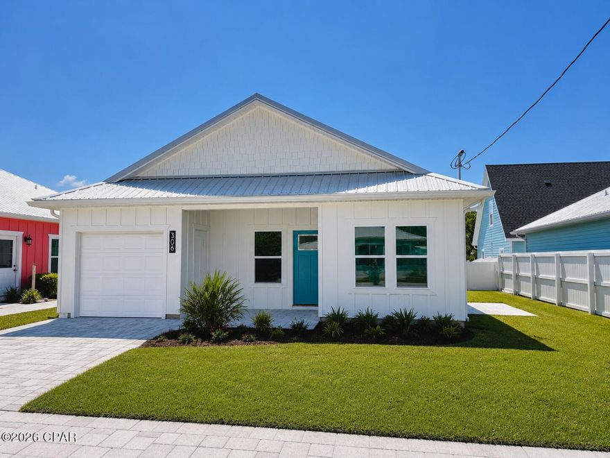 Welcome to brand new construction in the heart of Laguna Beach, the most desirable community on the west end of Panama City Beach.

Located on Jasmine Place, this home offers a rare blend of privacy and proximity to the Gulf. Set on a quiet street with no HOA, it captures the feel of Old Florida living while still being just a short golf cart ride to the beach.

Configured as a 2 bedroom with an additional dedicated Bunk Room, the layout allows for extra guest space and strong rental potential. The open concept design and easy flow make it ideal for full time living, a second home, or an investment property.

The home features LVP and ceramic tile flooring, quartz countertops throughout, and custom built all wood cabinets with soft close doors and drawers. The primary bath offers dual vanities, while tray ceilings in the living area add a subtle architectural touch. Additional highlights include a metal roof, high impact windows, an outdoor shower, and a private fenced patio with a paver area. Landscaped with irrigation.

The location is both peaceful and convenient. You're just minutes from local favorites like The Carousel Supermarket and Thomas Donut, along with nearby beach access points known for a quieter stretch of shoreline. 30A, Pier Park, and dining options are all a short drive away.

Whether you're looking for a primary residence, vacation getaway, or income producing property, this is a rare chance to own new construction so close to the Gulf.