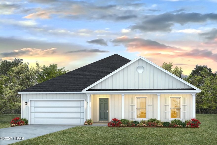 New home under construction in Titus Park This Victoria floor plan is located at 4897 Sandhill way. This home is situated on a corner lot.

The Victoria is a 4-bedroom, 2.5-bathroom, 2 car garage home. As you approach the Victoria floor plan, you will notice the large covered front porch and beautiful Hardie Board Plus siding that covers all sides of the house. There is also a covered back patio that has plenty of room for patio furniture to enjoy your morning coffee or having friends over. 

On the inside, you'll notice the sunlight that radiates throughout the home from the many windows and the EVP flooring throughout the main areas of the home. Each bedroom has plush carpet floors and closets with ventilated shelving. The large open living room has tray ceilings and a ceiling fan and opens to the kitchen and dining area.

The kitchen and full bathrooms have beautiful white cabinets and elegant white quartz countertops. The primary bathroom features a double vanity and a separate tub and a shower with glass doors next to a walk-in closet. The guest bathroom also features a double vanity and plenty of cabinet space.

Titus Park is a new home community in lovely Panama City, Florida. Located right off Highway 231, it is conveniently located close to shopping, food, great schools, and not far from Tyndall Air Force Base. Across the street from Titus Park, you will notice that a large grocery store just opened, making it convenient to grab what you need without traveling far from home. You also will be close to 23rd street in Panama City, which has a multitude of shopping, food, gyms, and more. Homes are subject to prior sale or rent. Home and community information, association fees (if any), included features, terms, availability and amenities, are subject to change at any time without notice or obligation. Drawings, pictures, photographs, videos, square footages, floor plans, elevations, features, colors and sizes are for illustration purposes only and will vary from the homes as built. Landscaping and furnishings may be decorator items not included in the purchase price and may not be available.