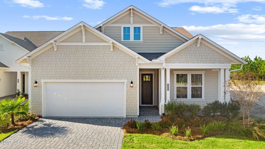 **NEW CONSTRUCTION, LAWNCARE INCLUDED** Model photos used for reference. Available in November 2025. Welcome to the Madison floor plan by Kolter Homes that blends modern elegance with comfort and durability. This 3-bedroom, 3-bathroom residence features a, flex space/ study, oversize 2-car courtyard garage with plenty of space for that full size truck or SUV, and paver driveway. Standard features include 2x6 exterior walls, impact-resistant PG&T windows, and James Hardie exterior for long-lasting quality and peace of mind. Inside, 10ft ceilings and a plethora of windows bathe the home in natural light, the oversize tray ceilings add to the elevated atmosphere. The gourmet kitchen is the heart of the home, boasting designer-selected finishes such as an expansive island, quartz countertops and GE Profile appliances. The owner's suite offers a luxurious retreat, featuring a frameless walk-in shower with built-in seating, delivering a true spa-like experience. Our larger homesites provide ample room for personalized outdoor living—This home features a massive 22'x18' covered lanai overlooking a large backyard with plenty of space for a pool or extended entertainment area. This homesite also backs up to a large community pond offering relaxing views and exceptional privacy. Located in the sought-after Saltgrass at Ward Creek community, this home places you just minutes from all that Panama City Beach has to offer—without the congestion. Own Since Lawncare is included Enjoy quick access to 30A beaches, Pier Park, Top Golf, and a vibrant array of shopping and dining. Saltgrass is also positioned near exciting new developments, including the 87-acre TMH/FSU Hospital, the upcoming West Bay Shopping Center with 50,000+ sq. ft. of retail space, and a Publix, expected to open in Spring 2026. Whether you're looking for elegance, space, or an unbeatable location, the Madison delivers it all—luxury living inside and out!