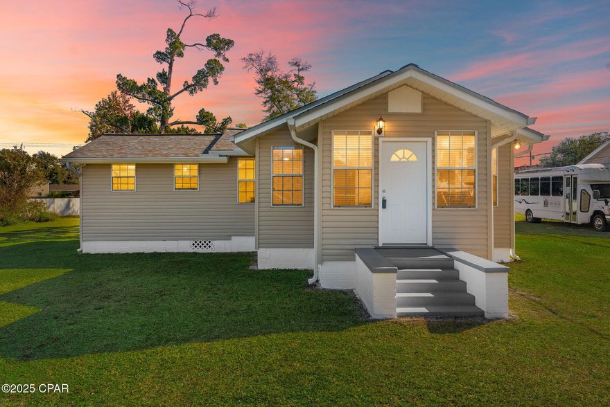 CURRENTLY UNDER CONTRACT, SELLER WILL CONSIDER BACKUP OFFERS. Come check out this charming 3-bedroom, 2-bathroom home on a large lot with 100% financing possibilities — ask how!

This well maintained home is located in the heart of Lynn Haven on a spacious lot surrounded by large mature trees  in a golf cart-friendly community. Originally updated in 2011, this home offers a comfortable layout and thoughtful features throughout.

Upon entry you are greeted by a family room featuring beautiful bamboo flooring. Two additional bedrooms are located on the right side of the home, while the larger primary bedroom is on the left and features a walk-in closet and primary bathroom. The second bathroom includes a tiled tub/shower combo and pedestal sink. 

The interior offers a well designed kitchen with ample cabinet space, a tile backsplash, double sink, and stainless steel appliances. 

The current owner has made lawn care effortless by including a Husqvarna Automower 415X robotic mower (retail value $1,999). The yard has been professionally mapped for the mower and the blades were recently replaced. The mower also features an anti-theft GPS tracking system for added peace of mind.

Notable improvements include:
• Gutters installed in 2019
• Back porch replaced in 2019
• New water heater installed in 2025
• Transferrable flood insurance policy
• Retractable back screen door

Combining comfort, convenience, and modern upgrades, this home offers a beautiful balance of nature and neighborhood living—an exceptional opportunity for buyers seeking an updated, move-in-ready property in one of Lynn Haven's most desirable areas. 

Buyer to verify all information deemed important.