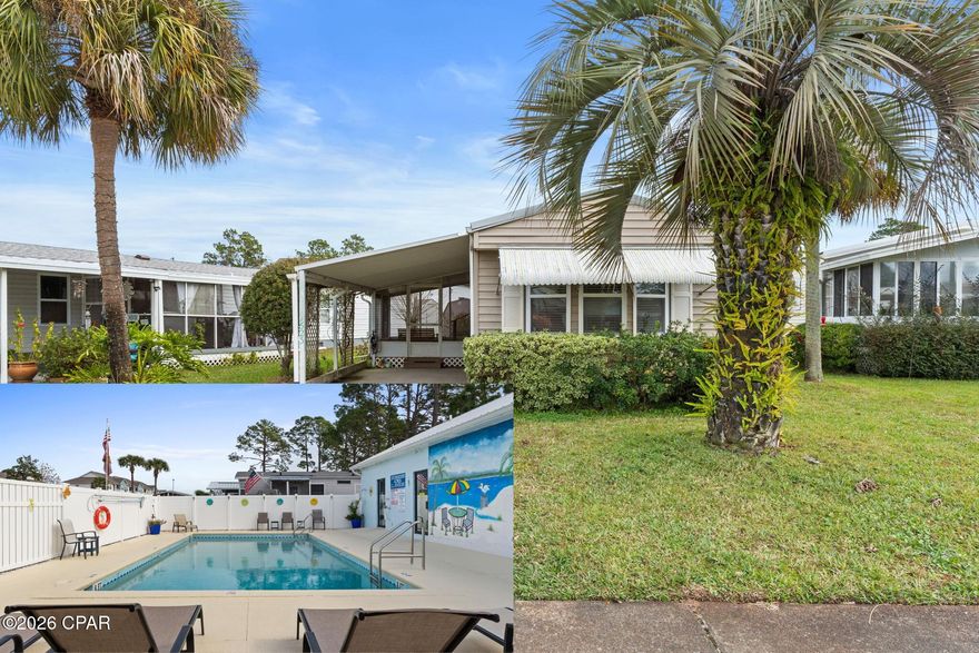Tucked away and off the beaten path in Panama City Beach, this spacious 3BR / 2BA is located in the 55+ community of Greenwood Acres. The living area is filled with natural light, and the primary suite features an en-suite shower with a grab bar for safety and convenience. The second and third bedrooms are perfect for guests or a home office.
The property includes a sunroom at the entrance — not included in square footage but ideal for a cozy den. Step outside to the deck, attached carport, and an additional storage shed for convenience and extra space.
Upgrades include floors, siding, and a metal roof (2017), new windows (2017), and a new central AC & heat pump (2022). A shed was added in 2019 for additional storage. The HOA includes water, sewer, garbage service, Xfinity Wi-Fi and TV, and grass cutting, along with access to community amenities including the pool, clubhouse, and a storage lot for boats or campers. Conveniently located near shopping, golf courses, restaurants, and local attractions, this property is ideal for relaxed Florida living. No short-term rentals are allowed, ensuring a peaceful community. All information is deemed accurate but should be verified by the buyer and/or buyer's agent if important. Some images have been virtually staged to showcase potential furnishings and décor. Schedule your private showing today! Please note: No rentals of any kind are allowed in this community.