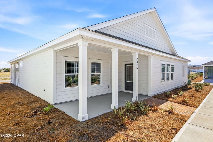 Welcome to 2315 Lavender Circle, a beautifully crafted Samuel Taylor home featuring the highly sought-after low-maintenance lock-and-leave floor plan located in the heart of Panama City's premier master-planned community, SweetBay. This 2 bedroom, 2 bathroom home offers the perfect blend of quality construction, modern comfort, and neighborhood charm.
These cottages are perfect if you're ready to stop doing yard work and start enjoying the phenomenal lifestyle SweetBay has to offer. The home features a 2-car attached carport, granite countertops, stainless steel appliances, and luxury vinyl plank flooring throughout the main living areas. The primary bedroom includes a large walk-in closet and a beautifully tiled shower.
Inside, natural light fills the bright, open-concept layout where the kitchen, dining, and living areas flow seamlessly together--perfect for everyday living or entertaining. The primary suite offers a generous walk-in closet and private en-suite bath, creating a peaceful retreat.
Living in SweetBay means more than just owning a home--it's embracing a lifestyle. The community features two resort-style pools, basketball courts, playgrounds, and a future marina. Families love having University Academy, a top-rated school, located right within the neighborhood. Plus, with Publix and Starbucks now open nearby, everyday essentials are just minutes away.
Don't miss your opportunity to own this beautifully low-maintenance lock-and-leave floor plan home in one of Panama City's most desirable communities.