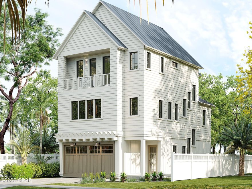 Nestled within the thoughtfully developed community of Grande Pointe, this exquisite three-story residence by 30A Builders seamlessly blends coastal design with contemporary elegance. Offering over 2,900 square feet of heated living space, the home is thoughtfully designed across three spacious levels, delivering a harmonious balance of style and function. Inside, rich hardwood flooring flows throughout, complementing the 10-foot ceilings and tongue-and-groove wood accents that add warmth and character to the home. With the convenience of an elevator designed to service all floors. The heart of the home is a beautifully appointed kitchen featuring custom cabinetry, a 48'' range, dishwasher, and large pantry.
The open-concept layout continues into the expansive great room and dining area, ideal for gathering and entertaining. The living room features a sleek horizontal fireplace and French doors that open to the first-floor balcony, creating a seamless connection between indoor comfort and outdoor relaxation. The third-floor primary suite serves as a private retreat, complete with a large walk-in closet, dual vanities, and balcony access. Two additional bedrooms and tastefully designed bathrooms ensure comfort and privacy for family and guests alike.

Step outside to discover your private backyard oasis, featuring lush landscaping and a generously sized pool perfect for cooling off or lounging under the sun. Exterior highlights include board and batten siding with mitered corners, standing seam metal roofing, and charming wood arbors. Enjoy multiple outdoor living areas, including covered porches and balconies on every level. From its curated interior finishes to its idyllic setting in Grande Pointe, this home is a rare blend of craftsmanship, comfort, and coastal sophistication. Estimated completion date May 2026
