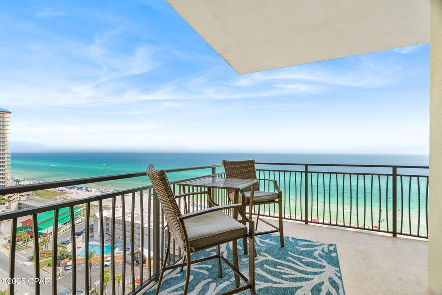 GULF VIEW immaculate 2BR/2BA RARE LOCKOUT residence at the coveted Origin at Seahaven in the heart of Panama City Beach. Whether you rent both units separately, as one larger space, keep one side for personal use, or use as a primary residence, the flexibility of this design is endless! Step inside to find beautifully updated spaces with fresh paint, wood tile plank floors, spa-like modern bathrooms, designer furnishings, and much more. The elevation of this condo includes breathtaking Gulf views - spot dolphins in the morning from the large, wraparound balcony directly off the open living and dining spaces. The kitchen offers white cabinetry, Frigidaire stainless steel appliances, and a stone breakfast bar with granite counter. The lockout bedroom features Gulf views, a kitchenette with microwave and mini fridge, and a private bathroom with a bathtub/shower combo. The second bedroom also includes a king bed, gulf and pool views, and a bathroom with glass walled walk-in shower. Notable updates include a new AC in 2020 and two new water heaters in 2021. Origin at Seahaven offers a luxurious lifestyle with a community pool heated for year-round use, heated and cooled hallways, and two convenience stores within the building with Starbucks coffee, refreshments, and beach supplies. Owner and guest amenities include a theatre room, game room, gulf-view gym, observation decks, 24-hour security, and covered parking. Beach access and the popular Sharky's Beachfront Restaurant are both just a short stroll across the street while Pier Park with an array of shopping, dining, and activities is only a mile away.