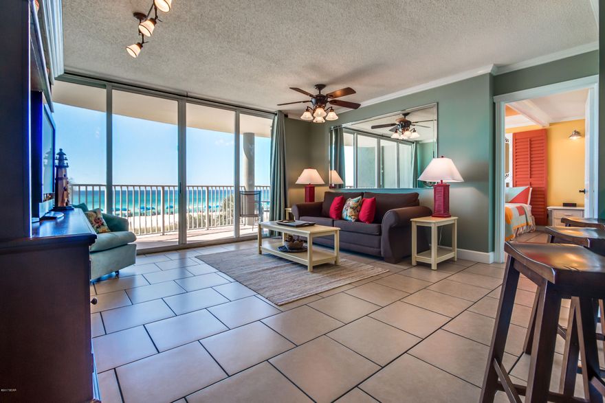 First floor with an AMAZING view of the Gulf of Mexico! This one bedroom condo features a coastal, shabby chic decor. The living room offers floor to ceiling windows with breathtaking views and direct access to the private balcony. There is plenty of room with a fully equipped kitchen and spacious dining area. Located on the first floor of building three, this condo will make a great investment or live-in ready, you decide. This condo features: furnished private balcony, living area with sleeper sofa, large flat screen television, DVD player and balcony access, master suite with king sized bed, flat screen television, DVD player, bathroom features bathtub /shower combination and is accessible from bedroom or common area, washer and dryer

Long Beach Resort is centrally located in the heart of Panama City Beach. This sizable resort includes 4 towers and features over 1000 feet of immaculate beachfront property. The impressive list of amenities features gorgeous Polynesian style pools, hot tub and indoor tennis courts. Long Beach Resort is convenient to many area attractions including Shipwreck Island, Coconut Creek Family Fun Park, Signal Hill Golf Course and so much more!

Resort Amenities:

â€¢	Private Beach
â€¢	Pool Deck
â€¢	3 Swimming Pools
â€¢	2 Hot Tubs
â€¢	Indoor Tennis Courts
â€¢	Covered Parking and Security Gated Access
â€¢	Beach and Water Sport Activities

Age, dimensions and square footage are approximate. Buyer should verify if important.