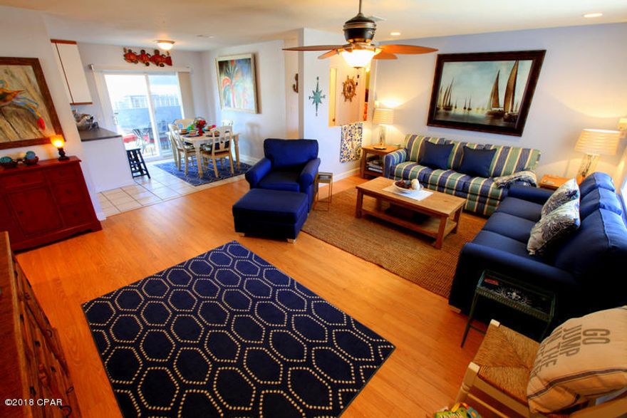 Welcome to Can~Tina Retreat! This furnished 3 bedroom, 3 bathroom home comfortably sleeps 13 and is conveniently located off of Thomas Drive. Beach access is just a quick drive in the Can~Tina Retreat golf cart that is included with your home! The master bedroom has a king size bed and an adjoining private bathroom. The guest bedroom has 2 queen beds and an adjoining private bathroom. The additional guest bedroom has a twin bed with twin trundle and a twin/double bunk bed. Amenities include golf cart, swim spa, and fenced backyard. Small pet negotiable with $500 non-refundable pet fee/pet. Rent includes water/sewer, lawn service, swim spa service, trash, and pest control. Washer/Dryer included. Property cannot be unfurnished. Monthly lease available.