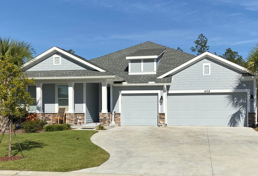 Beautiful open floor plan with 4 bedroom 3 baths plus a study and a 3 car garage.  It's a Tracewood Plan by Samuel Taylor Homes with a conservation and water view.  Under cabinet lighting and 3rd bath with tiled walk-in shower, laundry tub and blinds through out.  Located across the street from a park. Like new, built-in 2018.