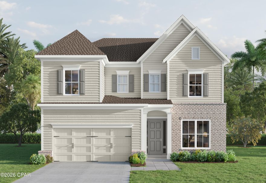 One of only eight waterfront homesites! King's Landing, an exclusive new community of 39 single-family homes nestled in the desirable King's Point area of Lynn Haven's Pretty Bayou. The stunning Abney C plan offers 3073 square feet of thoughtfully designed two-story living with 5 bedrooms, 3 baths, a study, spacious loft and a 2 car garage. The Abney layout seamlessly connects the modern kitchen, dining area and family room, perfect for entertaining and everyday living. The kitchen features contemporary finishes and an island that serves as the heart of the home. The spacious owner's suite provides a private retreat with a walk-in closet and ensuite bath complete with a double vanity, shower and separate water closet. Four additional bedrooms and 2 full baths provide comfortable accommodations for family and guests. Residents will enjoy access to the community pool and cabana, perfect for relaxing and socializing with neighbors. King's Landing combines comfortable coastal living with convenient access to the water, local shopping, dining and recreation. Experience the quality craftsmanship and attention to detail that Traton Homes has delivered for 55 years.