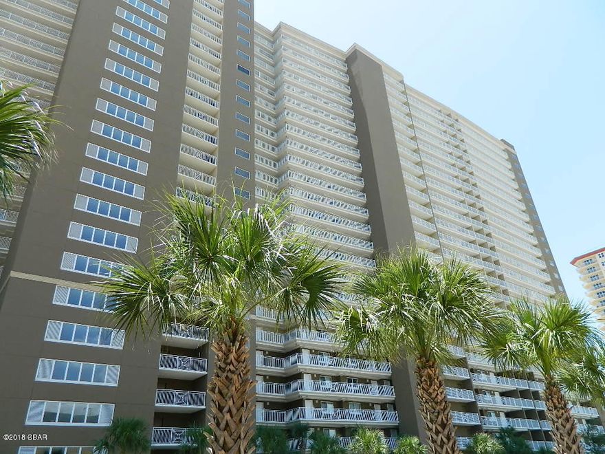 Furnished 1/2 Beachfront Condo with Bunks for sale at Emerald Beach Resort in Panama City Beach. Private balcony offers panoramic beach and sunset views. Granite counters, track lighting, GE Profile Appliances, Breakfast Bar, under-the-counter lighting. Stackable Laundry. Owner's pets welcome! Excellent rental so needs some TLC. This upscale resort offers beachfront Swimming Pools, Hot Tub, Tiki Bar. Children's Pool across the street. The Skywalk hosts a nice bar area with fun activities. Starbucks and retail are onsite. Fitness Center with Day Spa. Detached Parking Garage. Close to the Pier Park Shopping, Dining and Entertainment Center. Really great central location. Ask how rental income pays HOA dues. This is a beautiful seaside resort!