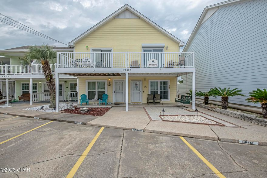 Beautiful Townhome on the quiet end of the beach and across the street from the GULF. Beach access 94 is few steps away. The 2 bedrooms/1.5-bathroom townhome is ready to make it your home, or a great vacation rental. This unit is close to shopping, to 30A (3-4 miles) and Pier Park (5 miles). It is fully furnished and in excellent condition. 1 full bath upstairs and a half bath downstairs. Beautiful main bedroom with a large balcony with Gulf views that is perfect for relaxing and listening to the waves crash.  Don't miss out on the opportunity to own a piece of paradise!