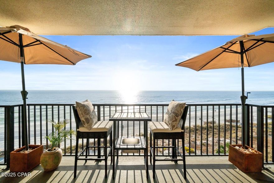 AMAZING WRAP AROUND BALCONY!!!
  A ''Guest Favorite'' on Airbnb with a perfect 5 star rating! New paint entire unit 2024, New furnishings 2024, Dehumidifiers and UV lights placed in all air ducts 2024.  Nestled on the serene shores of the Gulf of America, this luxurious 3-bedroom, 3-bathroom condo on the 5th floor offers the perfect blend of comfort, style, and BREATHTAKING VIEWS!! 
.Unit Highlights:
- Largest balcony at Commodore! Panoramic, wraparound balcony
-As an investment property/ Sleeps 12! Bring your whole family!
- 2 Master suites w/private bath & walk in closets
- Beach chair service has been paid for the 2025 year.
- Heated pool, hot tub & direct beach access
- Located on quieter, east end of PCB
- Right next to St. Andrew's State Park

As you step inside, you'll be greeted by a spacious and inviting atmosphere. The condo boasts two Master Suites, each featuring a private bath and walk-in closet, providing a haven of relaxation and privacy. Imagine waking up to the gentle sound of waves and stepping onto your own expansive wraparound balcony to witness both sunrise and sunset over the azure Gulf waters.

This particular unit stands out with the largest balcony at the Commodore!
Located just steps away from St. Andrew State Park, this condo is situated on the quieter end of the beach, providing a peaceful retreat while still being close to nature. The third bedroom, complete with a walk-in closet and bath, adds an extra layer of comfort and convenience.

The Commodore complex itself offers a range of amenities including a heated outdoor pool, hot tub, and direct beach access. Whether you prefer a refreshing swim, a soak in the hot tub, or a leisurely stroll along the pristine beach, you'll find it all right at your fingertips.
This condo combines luxury and location, for a  perfect investment property, home, or second home! This beauty awaits you at the Commodore in Panama City Beach!